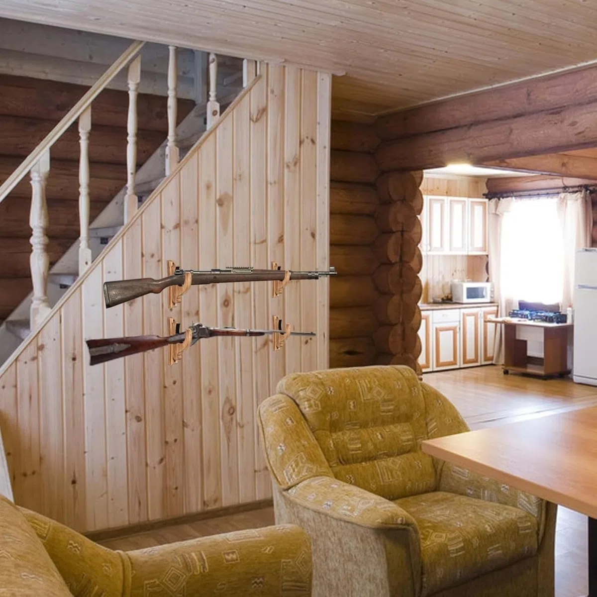 Genérico Estante para Armas Montado En La Pared, Estante Horizontal De Madera, Gancho para Escopeta De Rifle, Estante Multiusos para Escopeta, Estante De ExhibicióN para Una Sola Pistola