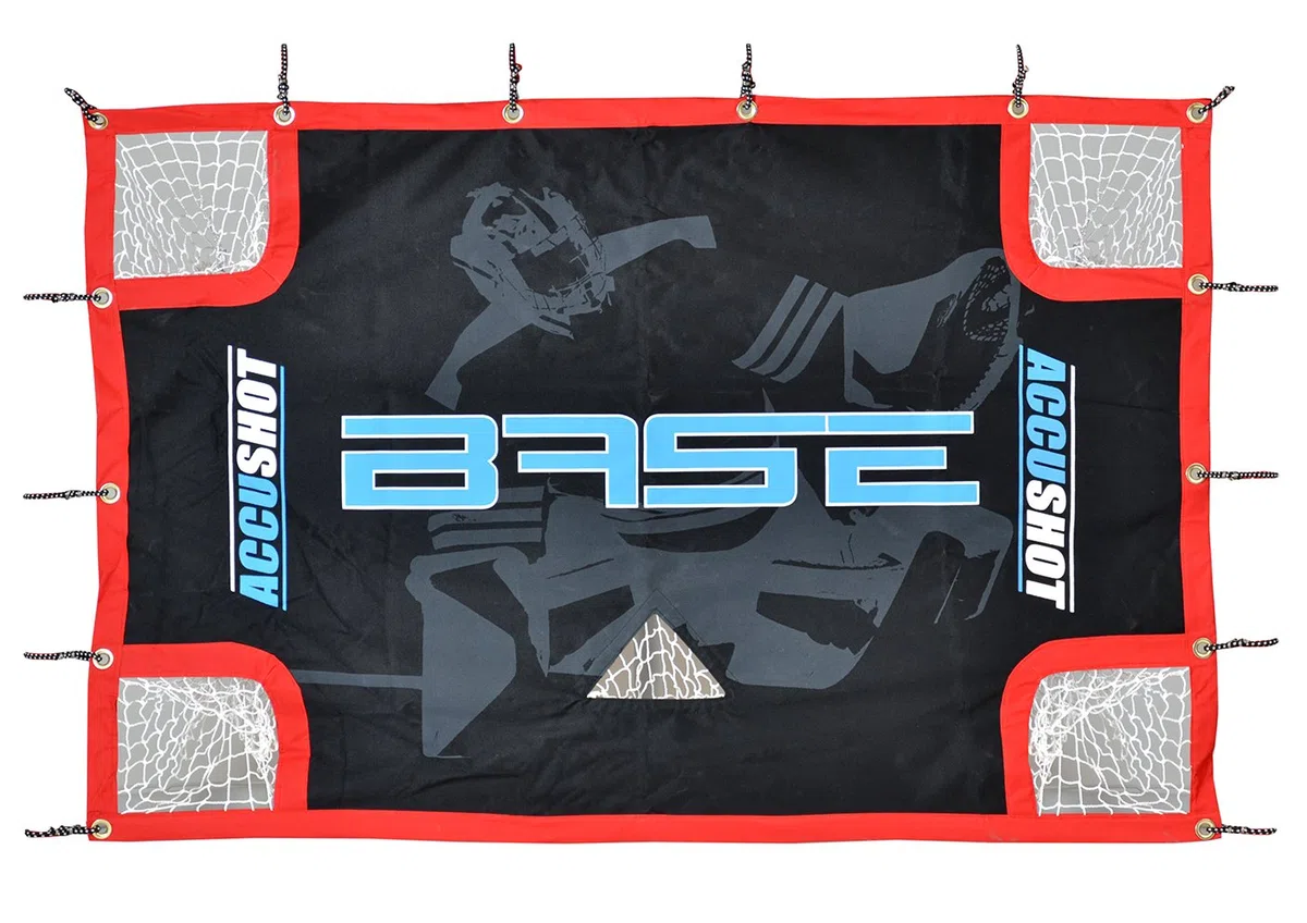 Base Torwand Accushot Shooter with Bag and Elastic Strap 72 Zoll - Material de Entrenamiento para Hockey sobre Hielo, Color Negro/Azul