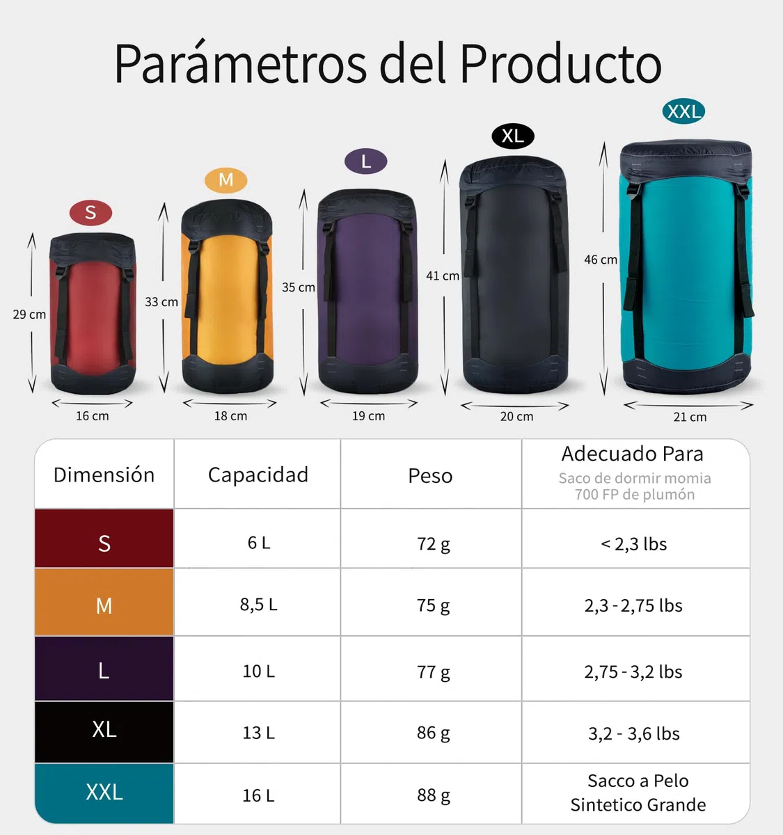 Litume Saco de compresión 6L/8,5L/10L/13L/16L Resistente al Agua, Ligero, Saco de Dormir de compresión con Cierre de cordón para Camping, Senderismo, Mochilas
