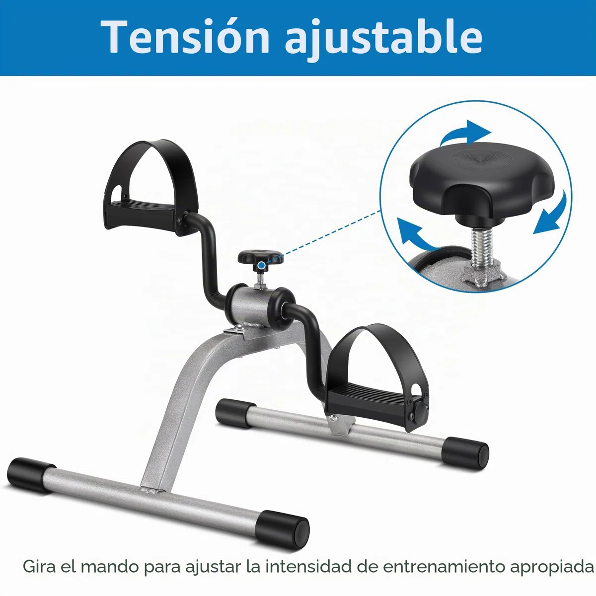 RYGEO Ejercitador de pedales para debajo del escritorio, mini ejercitador de pies, resistencia ajustable, silencioso, para el hogar, fitness, gimnasio, entrenamiento, piernas, brazos