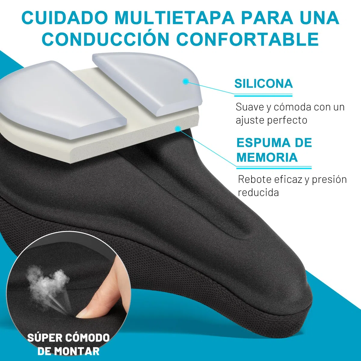 TECHCYC Funda sillin Bicicleta, cojín de Espuma viscoelástica de Doble Capa, diseño ergonómico, Unisex, Ancha y con Rayas Reflectantes, Ideal para Bicicletas estáticas y urbanas (YG35)