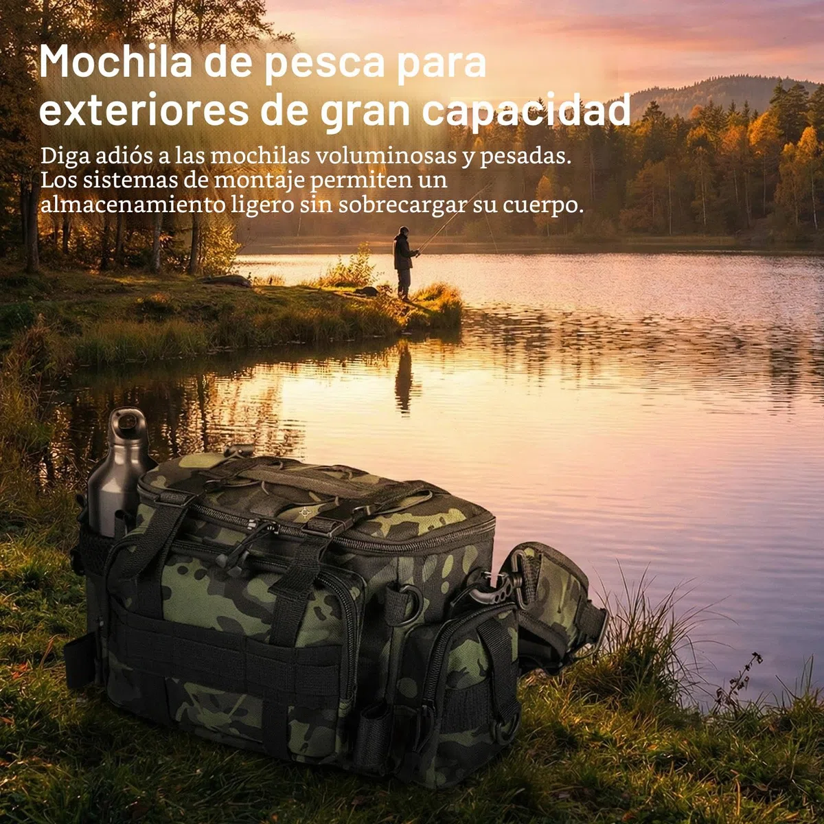 Bolsa de Pesca Gran Capacidad Bolsa de Aparejos de Pesca con Correas Ajustables Multifuncional para Equipo Accesorios y Aparejos de Pesca al Aire Libre
