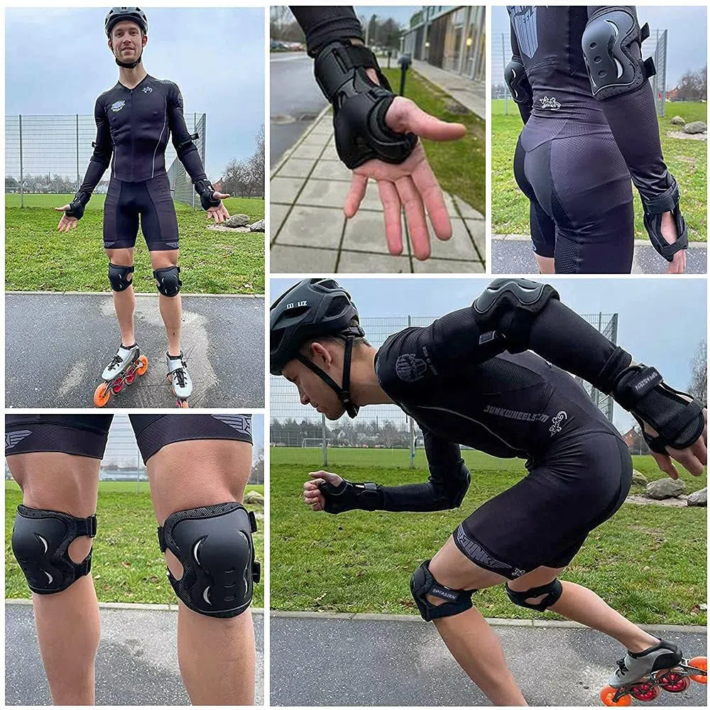 Protecciones Set para Niños Adultos, 6pc Patinaje Rodilleras para Niños Rodilla Codo Rodilleras Ajustables Protección para Patinetas, Scooter