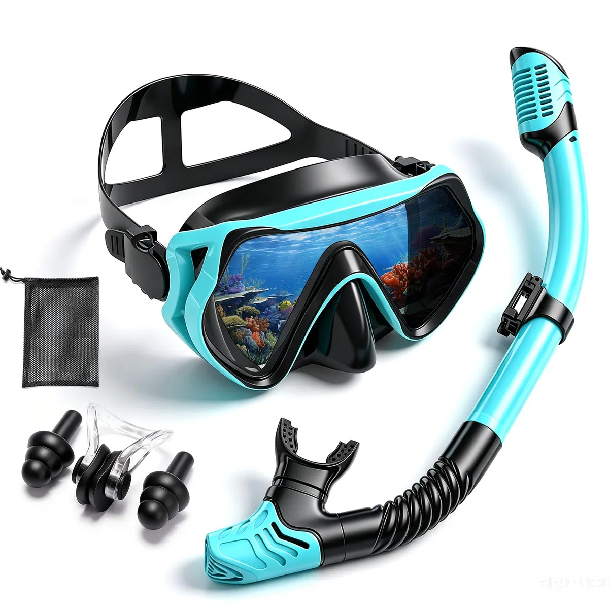 Gafas y Tubo de Snorkel para Adultos, Máscara de Buceo Panorámica, Snorkel Dry Top Antifugas y Antivaho