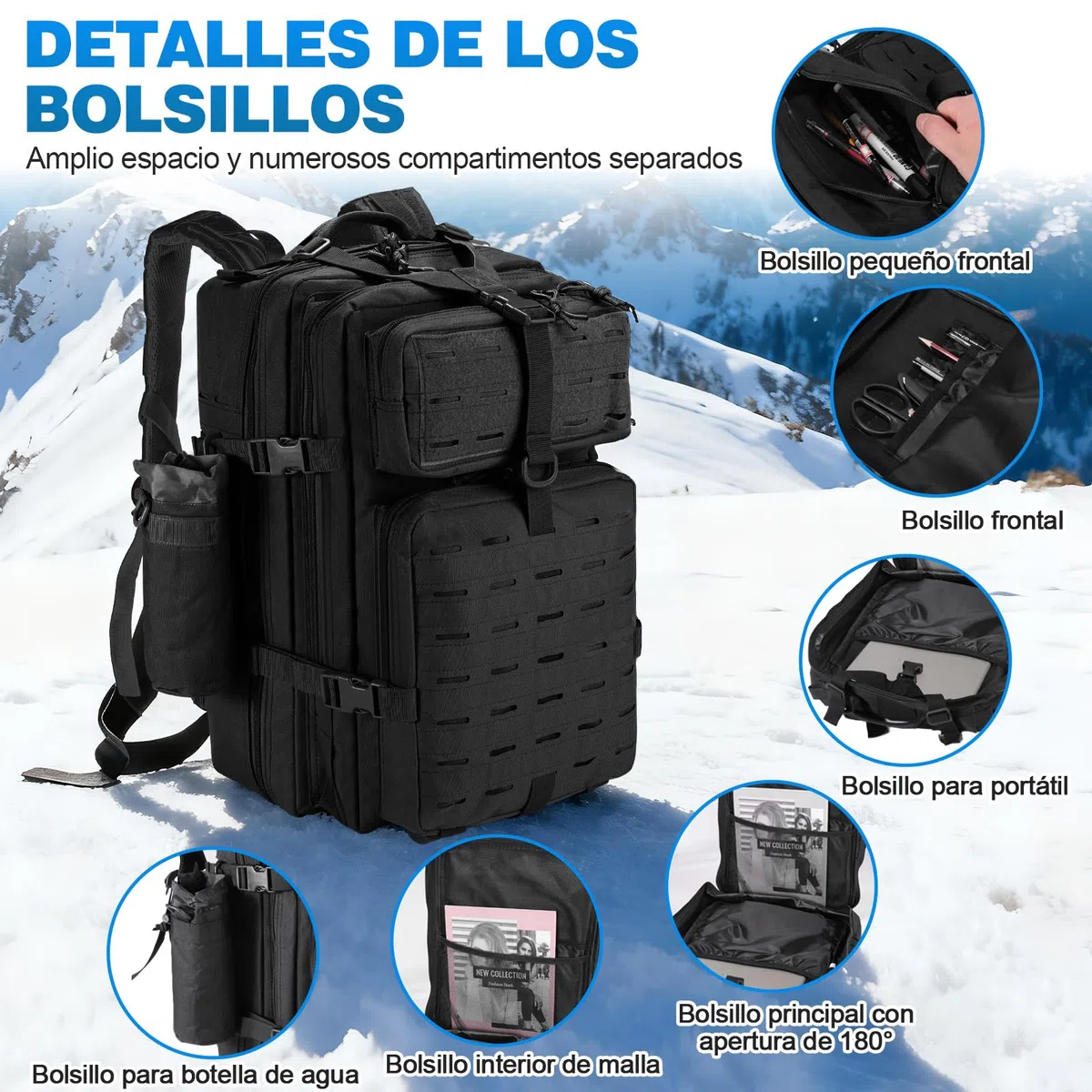 Mochila Táctica 45L Militar, Paquete de Asalto Molle de Gran Capacidad Impermeable Bolsa para Ejército, Mochilas de Marcha para Emergencias de 3 Días Caza Senderismo Acampada Actividad al Aire Libre
