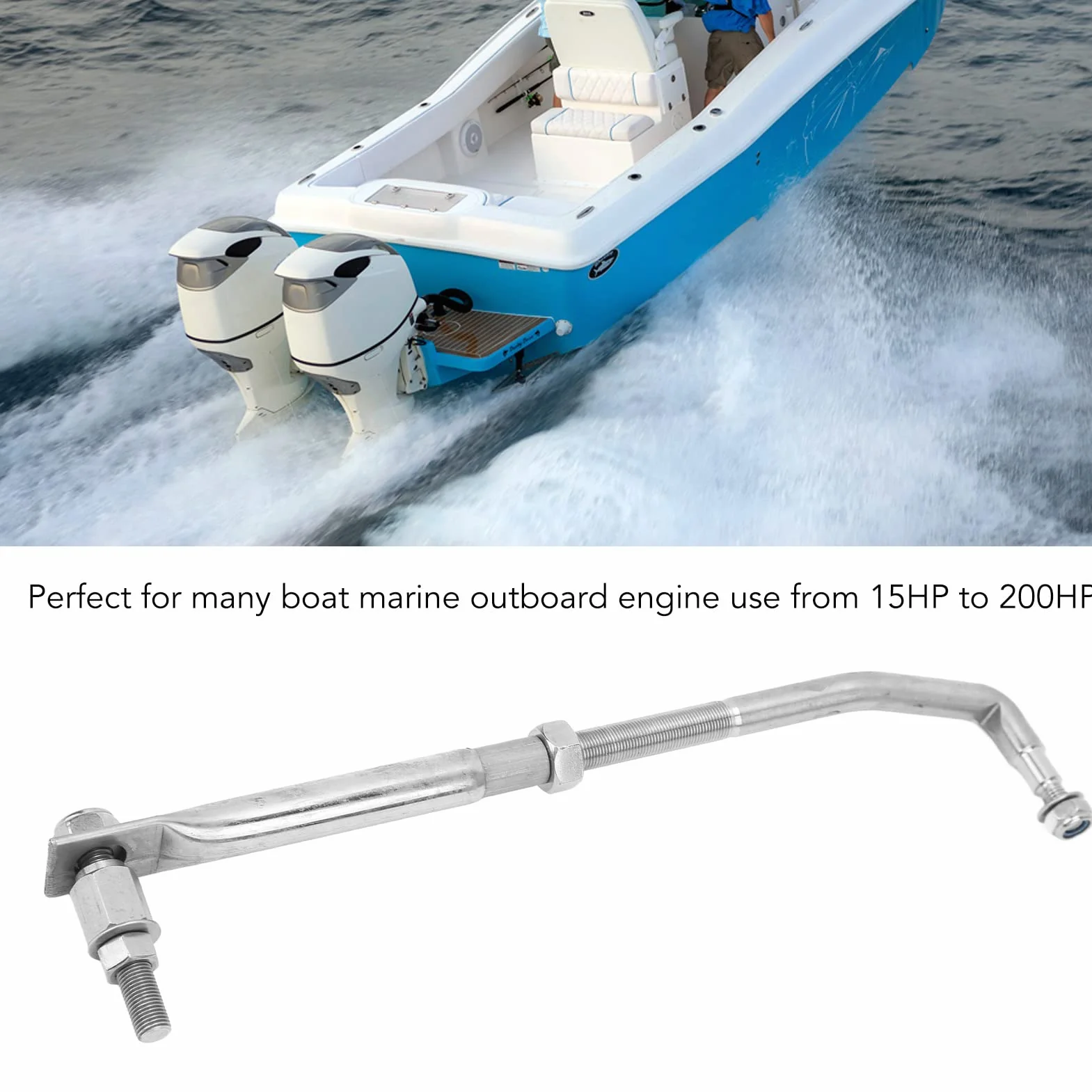 Enlace de Dirección de Motor Fueraborda, Brazo de Varilla de de Dirección de Barco, Universal de Acero Inoxidable Ajustable de 265-315 Mm para Motor Fueraborda de 15 a 200