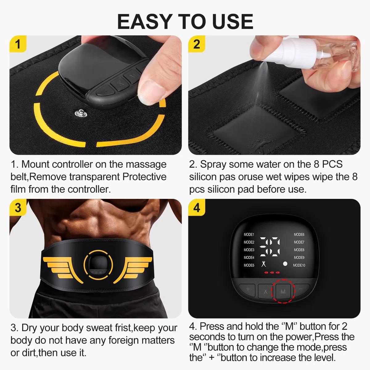Electroestimulador Abdominal,Electroestimulador Muscular con 10 Modos Y 30 Intensidades, EMS Abdominales Electroestimulacion para Abdominales Brazos Piernas, Indicador De Consumo De CaloríAs