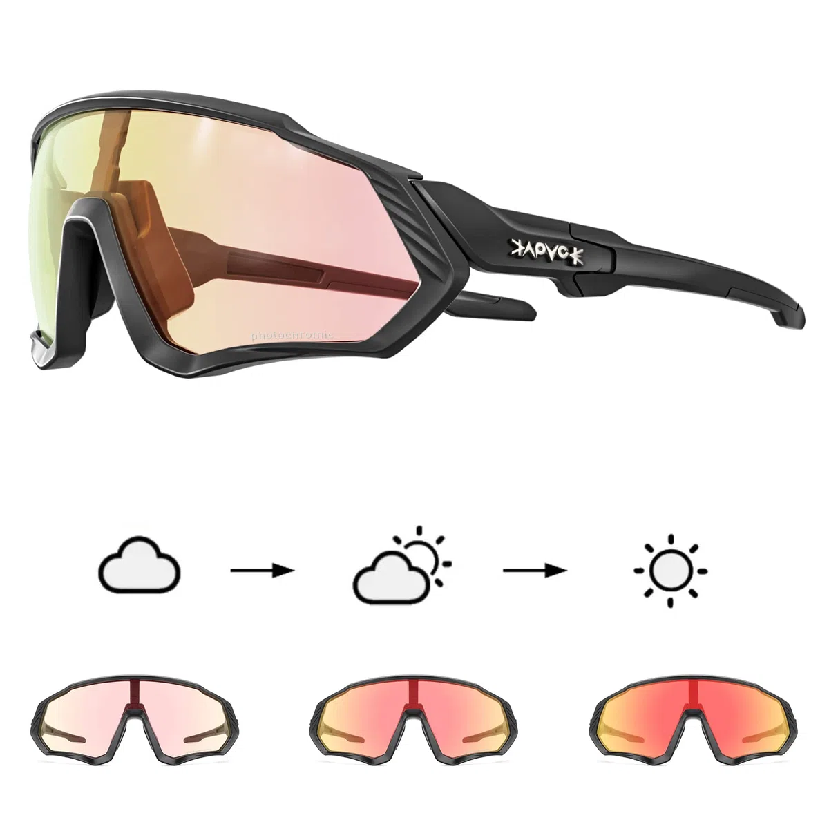KAPVOE Gafas de Ciclismo Fotocromáticas con TR90 Gafas de Sol Deportivas Mujeres Hombres Running Transparente MTB Accesorios de Bicicleta K9408