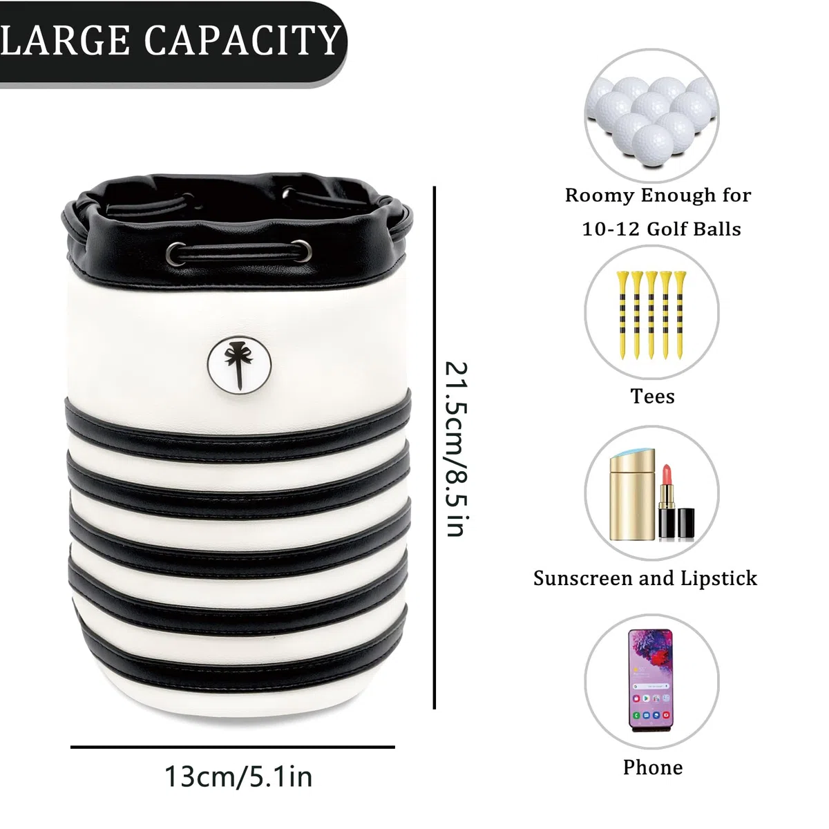 PINKTEE - Bolsa de piel para pelotas de golf, diseño de cintura con marcador magnético extraíble, Black, 5.1L x 5.1W x 8.5H inches, Bolsa para objetos de valor de golf