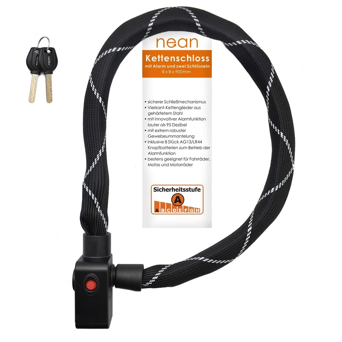 Candado de Seguridad para Bicicleta con Alarma, 2 Llaves de Seguridad, Cadena de Bloqueo de 900 mm