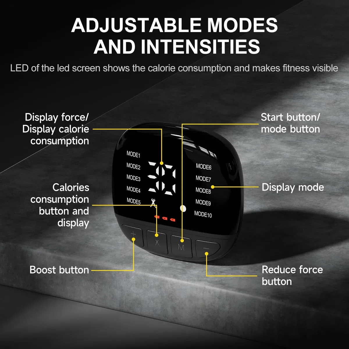 Electroestimulador Abdominal,Electroestimulador Muscular con 10 Modos Y 30 Intensidades, EMS Abdominales Electroestimulacion para Abdominales Brazos Piernas, Indicador De Consumo De CaloríAs