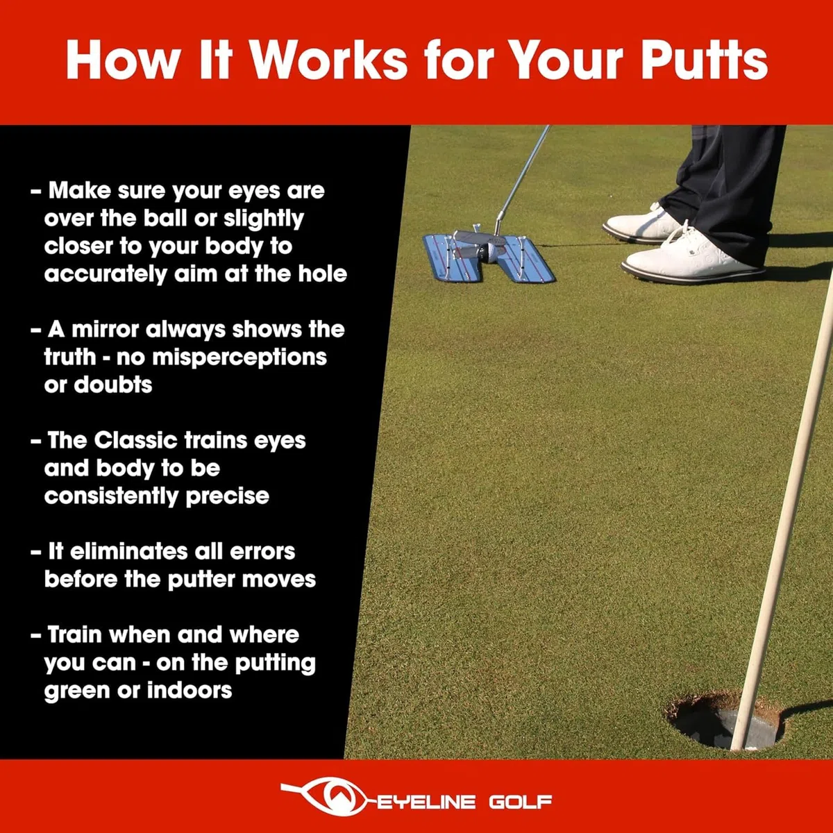 EyeLine Golf Ayuda de entrenamiento con espejo de putting, fabricado en los Estados Unidos