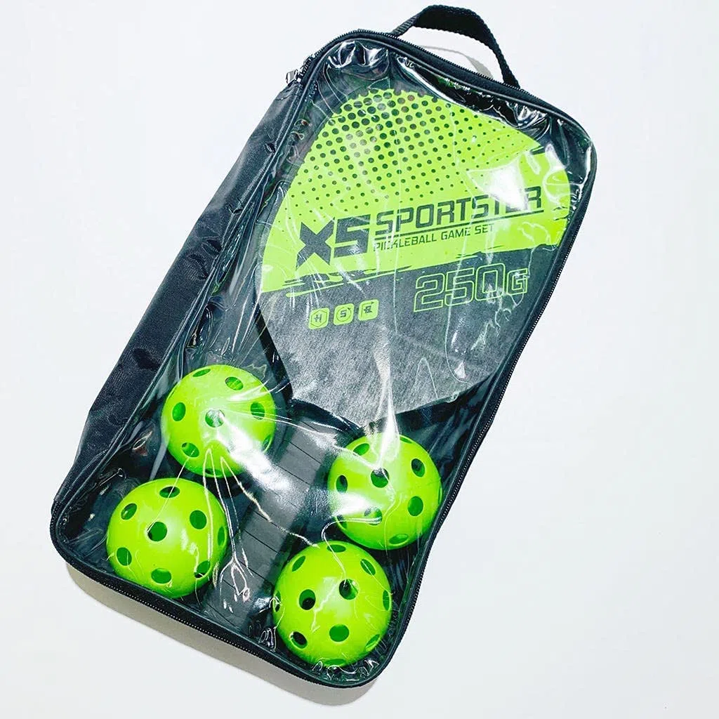 zalati Paquete de 2 raquetas de pickleball, 4 bolas de pepinillo con bolsa de transporte para principiantes en deportes de interior y exterior