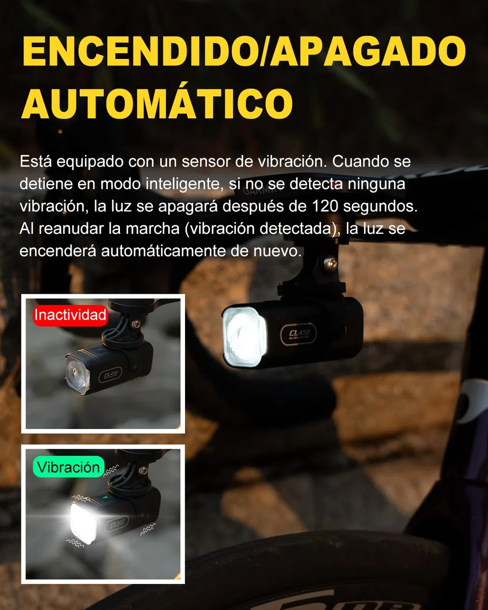 TOWILD CL450 Luz Frontal para Bicicleta - 450 Lúmenes Luces Delantera Recargable USB-C IPX6 Impermeable Luz de Ciclismo 5 Modos 7h Autonomía Ligera y Compacta