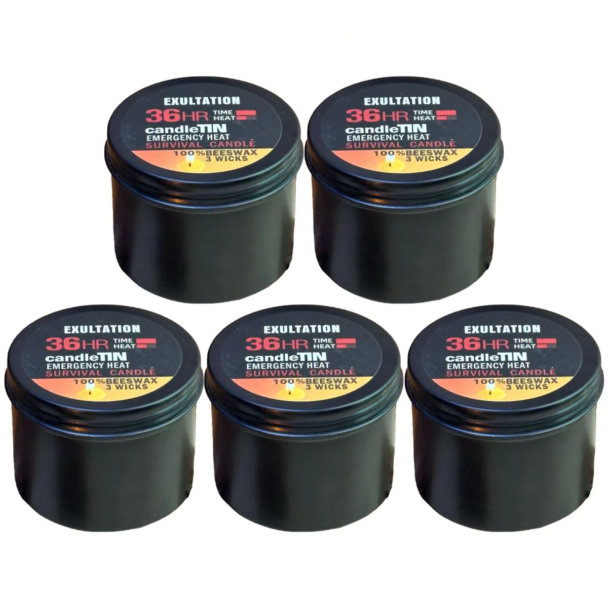 5 Piezas Velas Supervivencia | 36 Horas Velas de Emergencia Delarga Duración | Cirio Prevenciónde Desastres Deemergencia | 3 Mechas Vela en Tarro para Apagones, Casa, Aire Libre, Camping, Sender