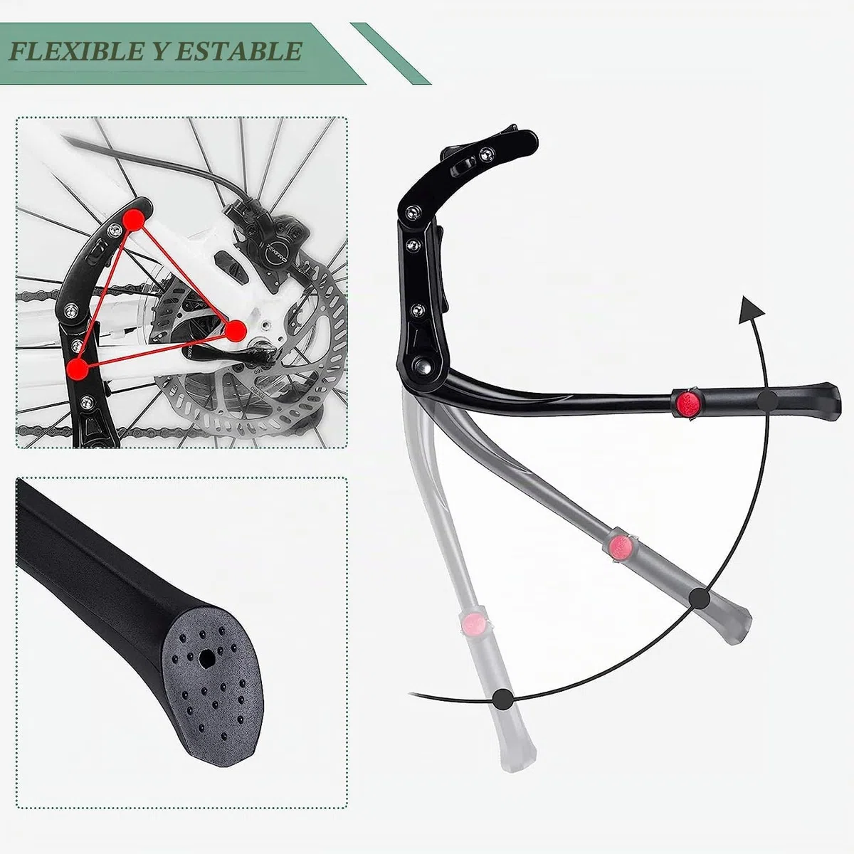 ROCKBROS Pata de Cabra para Bicicleta Soporte Ajustable de Retroceso Aluminio para 24-29 Pulgadas, Negro