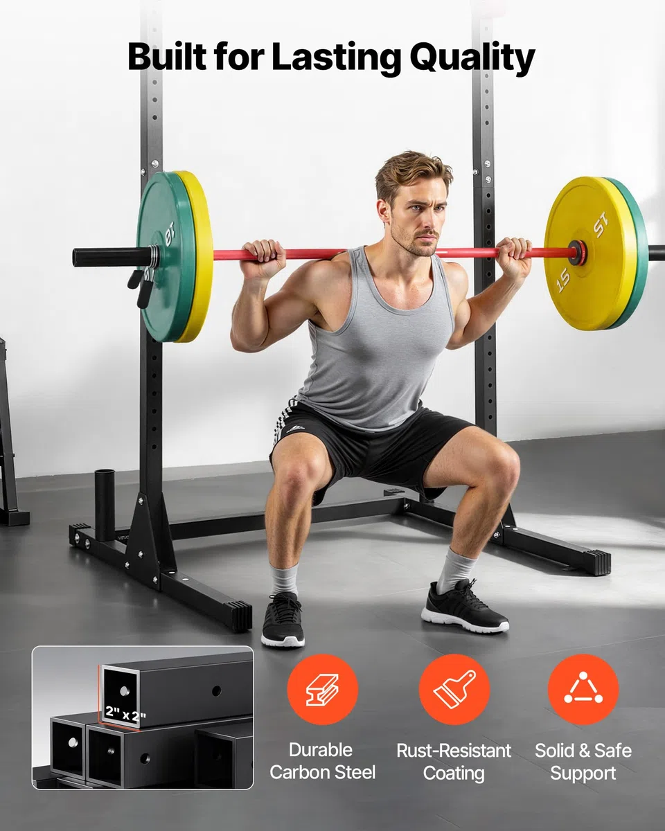 VEVOR Jaula para Sentadillas con Barra, Equipo Multifuncional de Press de Banca con Ganchos en J Ajustables de 28 Niveles, Robusto y Estable, Entrenamiento de Fuerza 360 kg, 1160 x 1280 x 2170 mm