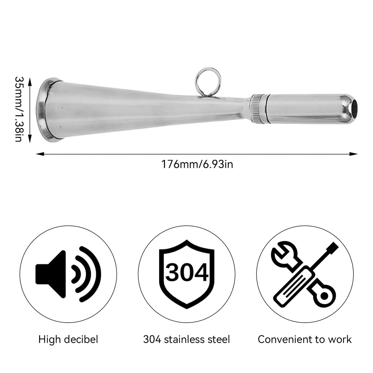 Bocina De Aire De Mano, Bocina De Niebla De Mano Bocina De Niebla De Acero Inoxidable Silbato De Señal Fuerte Boquilla Extraíble Accesorio Para Yates Pequeños, Barco