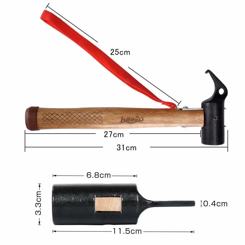 Martillo para Tienda, Martillo para Tienda de Campaña al Aire Libre, Martillo Multifunción, con Cuerda y Bolsa de Almacenamiento