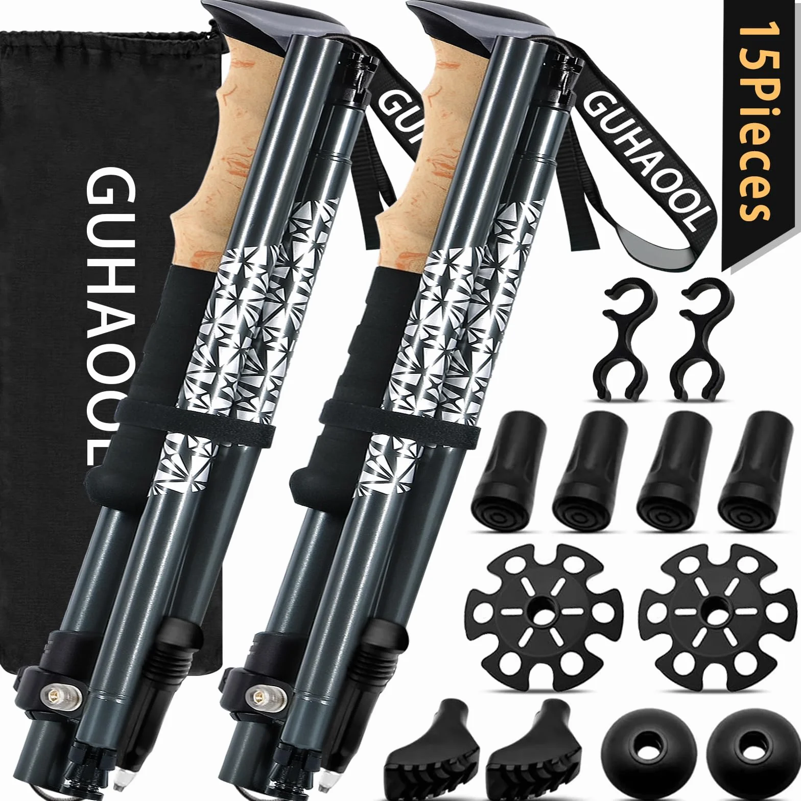 Bastones de Senderismo Bastones Trekking Plegables, 2pcs Bastones Trekking Carbono e Alluminio Plegables, Ligero de Aluminio 7075,Ajustar la Longitud 108-139CM,Nordic Walking,Caminar, Montaña