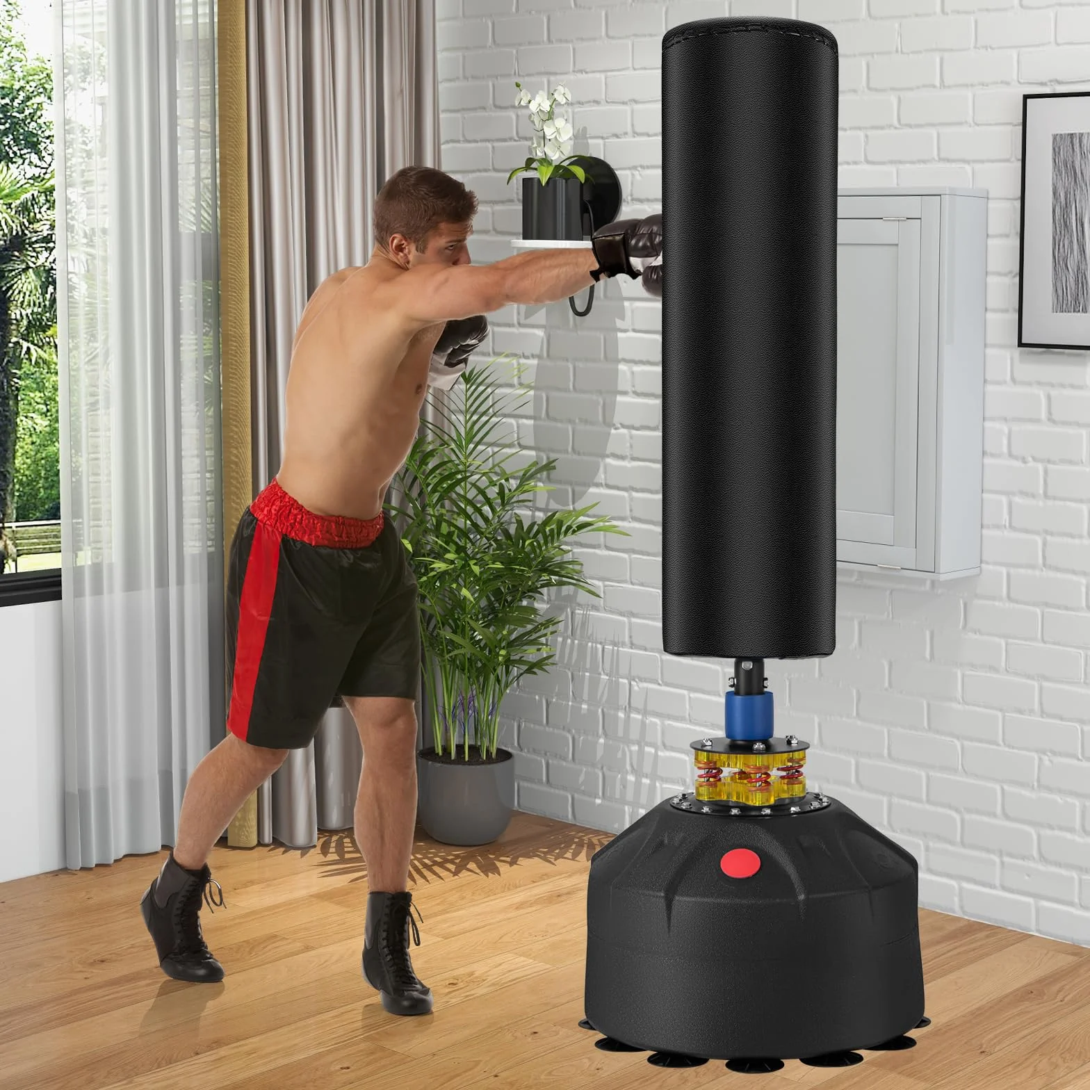 KOMFOTTEU Saco de Boxeo de Pie de 173 cm, Saco Pesado para Adultos con Guantes, Saco de Punching con Base de Ventosa con Relleno, para Casa, Gimnasio