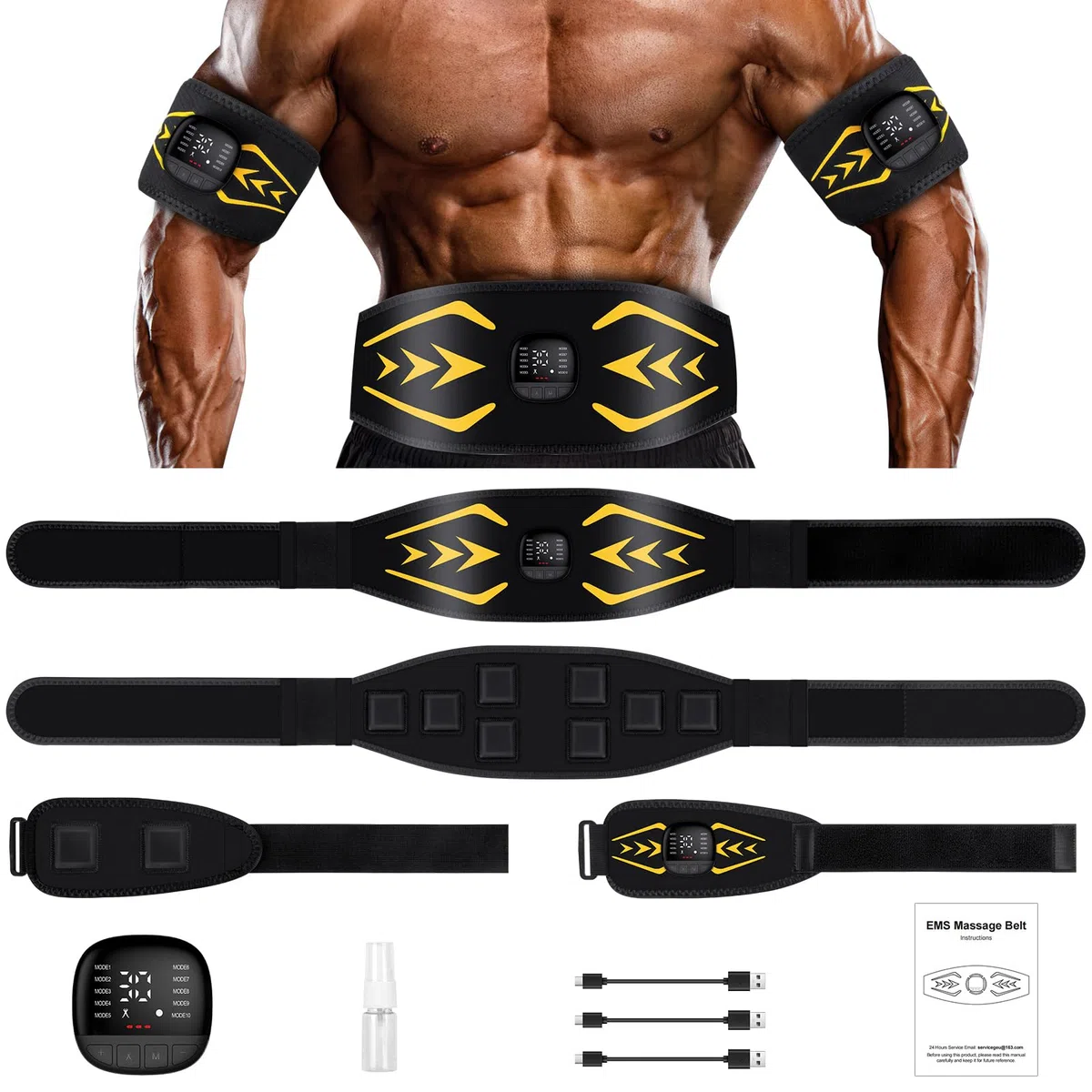 Electroestimulador Abdominal,Electroestimulador Muscular,EMS Abdominales Electroestimulacion con 10 Modos y 30 Intensidades,Estimulador Abdominal para Abdomen,Brazo,Piernas,USB Recargable