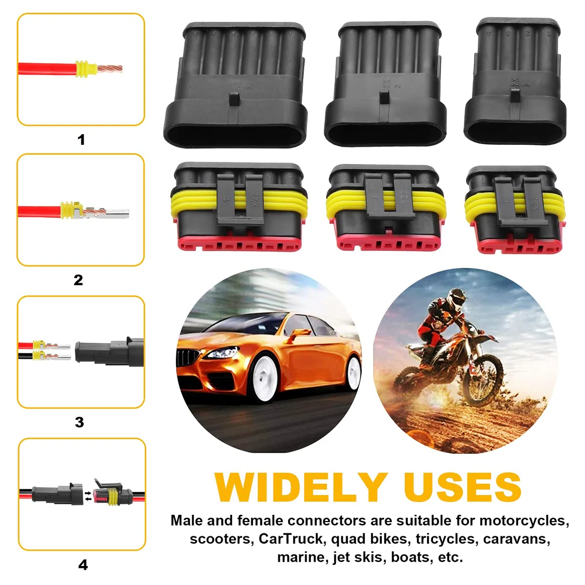 1004 Uds. Coche Impermeable Enchufe Terminales 1/2/3/4/5/6 pines 23-16AWG, Terminal Eléctrico Impermeable Coche Conector, para automóviles, motocicleta, Camiones, Barcos
