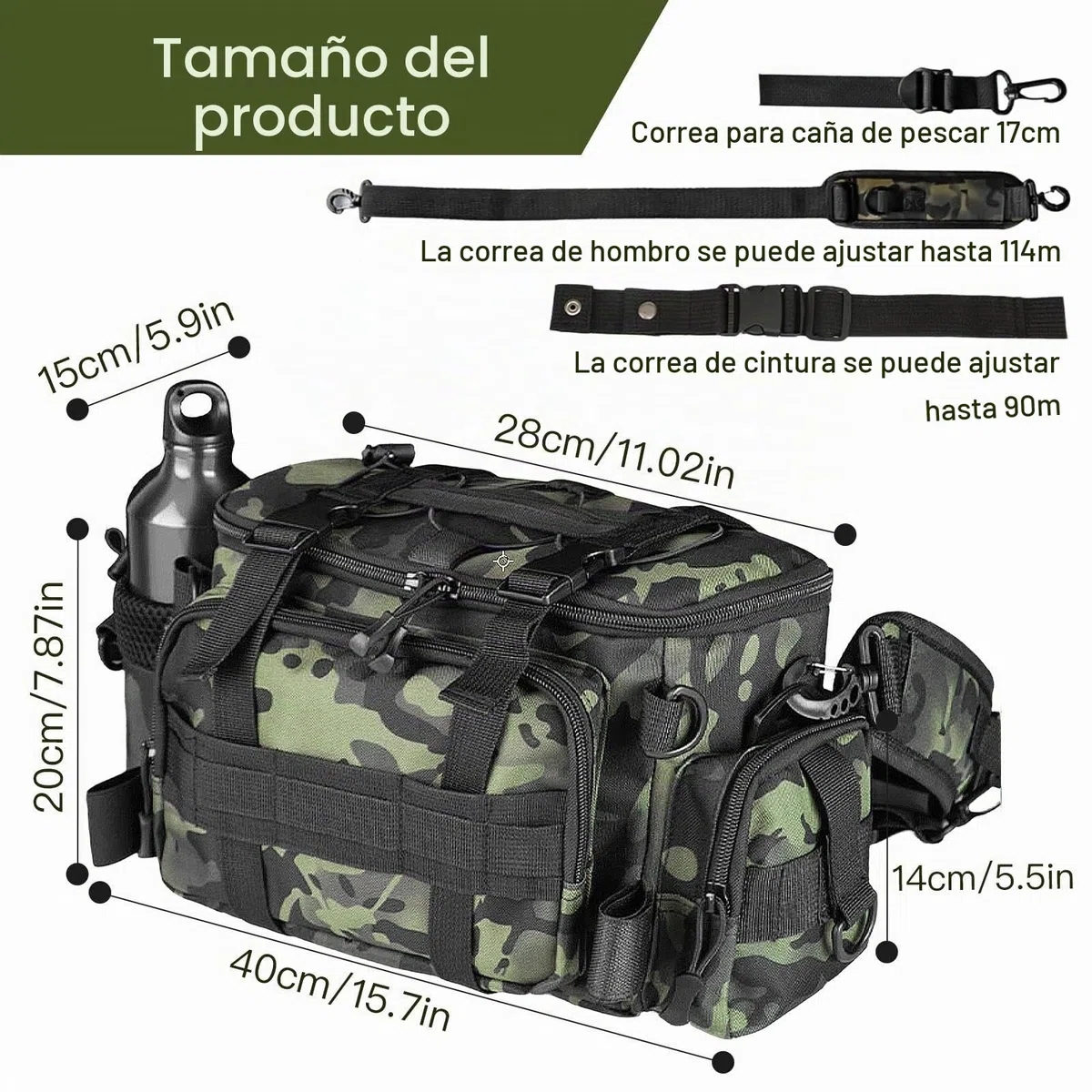 Bolsa de Pesca Gran Capacidad Bolsa de Aparejos de Pesca con Correas Ajustables Multifuncional para Equipo Accesorios y Aparejos de Pesca al Aire Libre