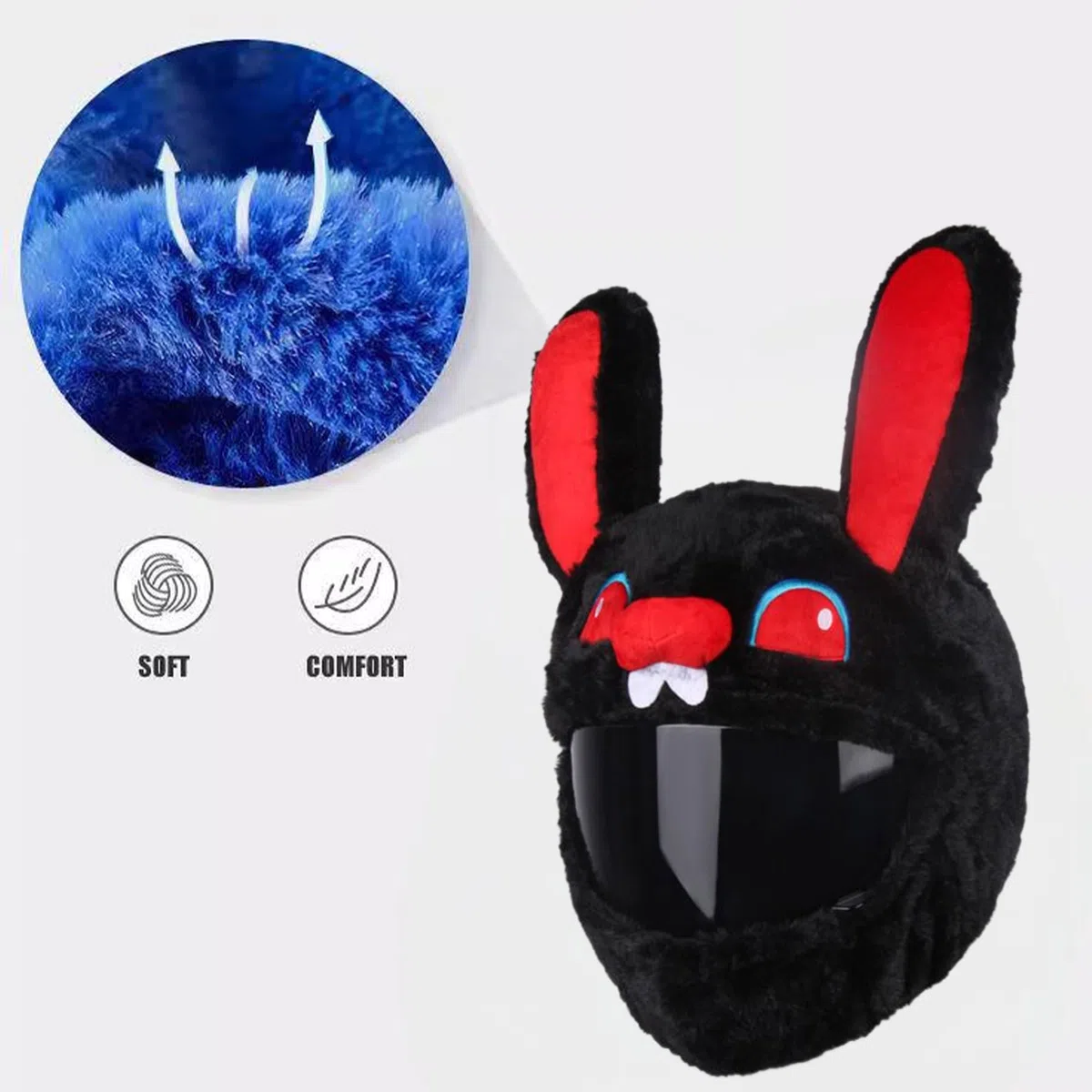 Cubierta Del Funda Casco Moto Del Conejo Negro, Cubierta Del Funda Para Casco Del Animal Dibujos Animados, Cubiertas Protectoras Cascos Resistentes a Arañazos, Accesorios Cascos Moto Interesantes