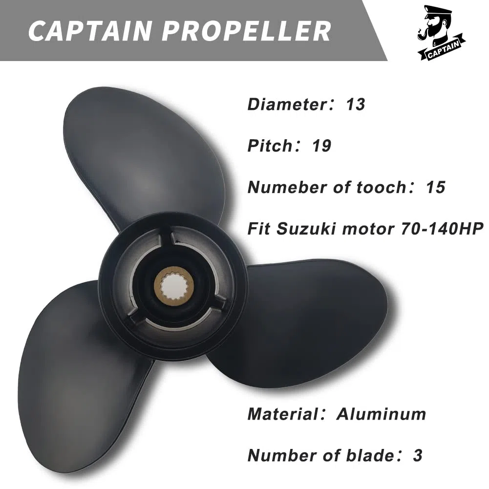 Boatman Hélice Fuera de borda para Suzuki 70-140 HP Prop de Motor de Barco de Aluminio, 15 Spline Tooth 3 Blade, RH