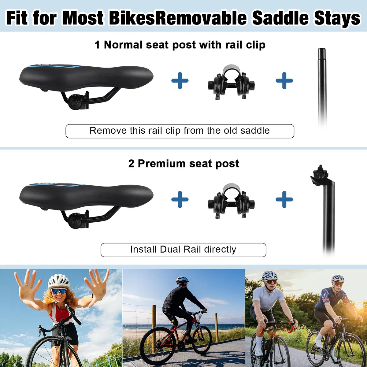 ENJOHOS Sillín de Ciclismo, Asiento de Bicicleta Sillín de Asiento de Bicicleta de Gel Cómodo Silla de Montar