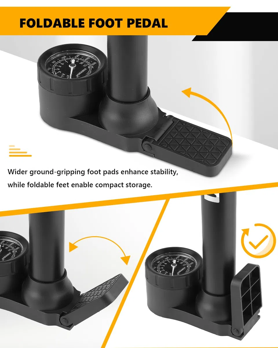 Bomba para Bicicleta VOGORA con Manómetro de Alta Presión,Inflador Bicicletas 160 PSI para válvulas Presta y Schrader - Ideal para neumáticos, balones y artículos inflables