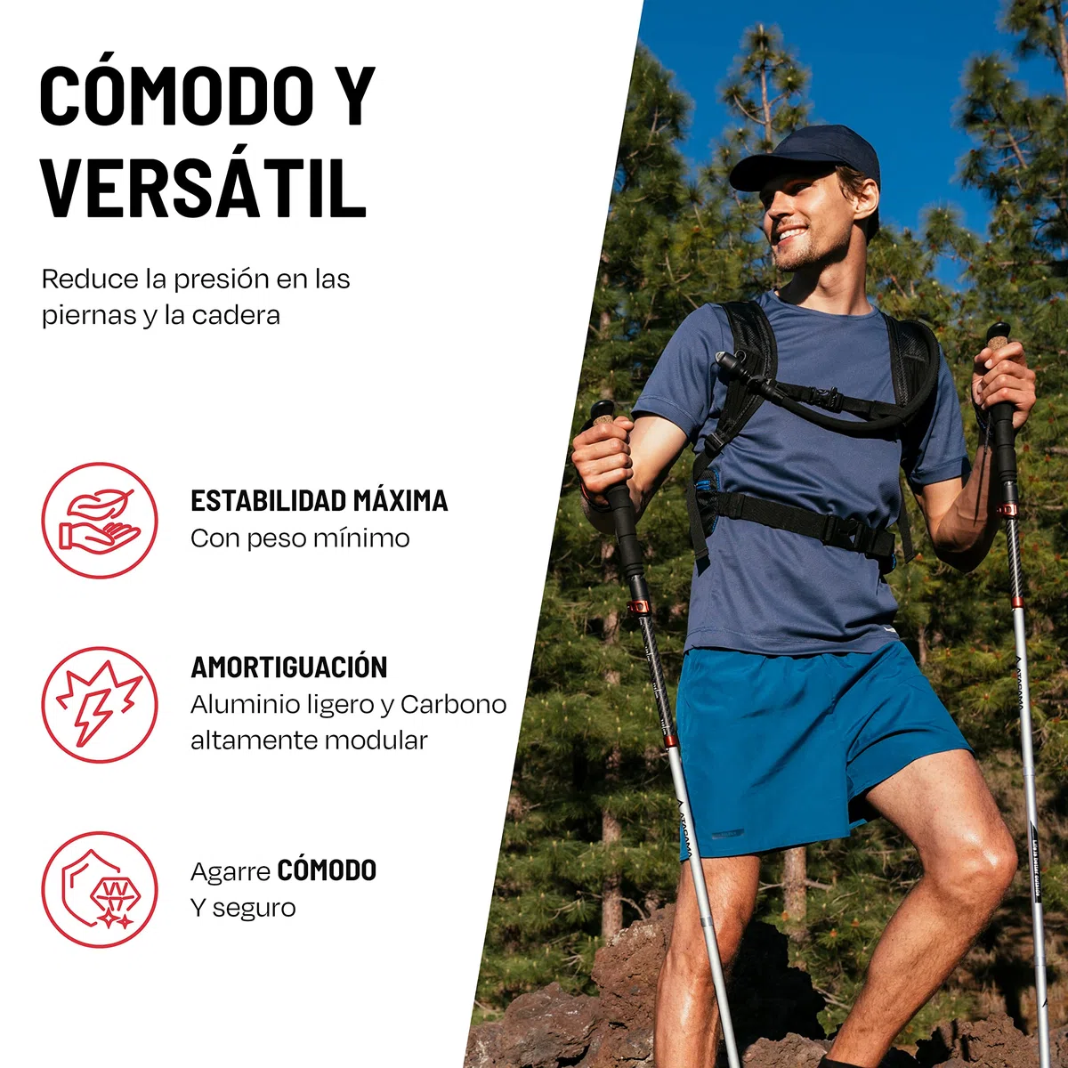 Atacama Bastones de Senderismo telescópicos, de Carbono 3K y Aluminio 7075, con Mango de Corcho, para Hombre y Mujer, Ajustables, fácilmente Extensibles
