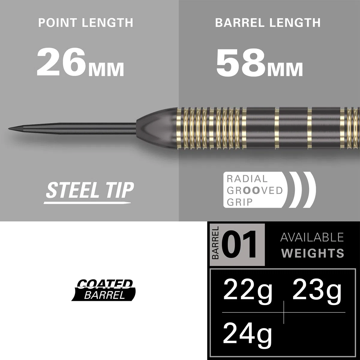 Target Darts Vitus 22G/23G/24G Juego de Dardos con Punta de Acero y Caña de Latón - 6 Cañas Pro Grip - 9 Alas Pro Ultra - Estuche para Dardos