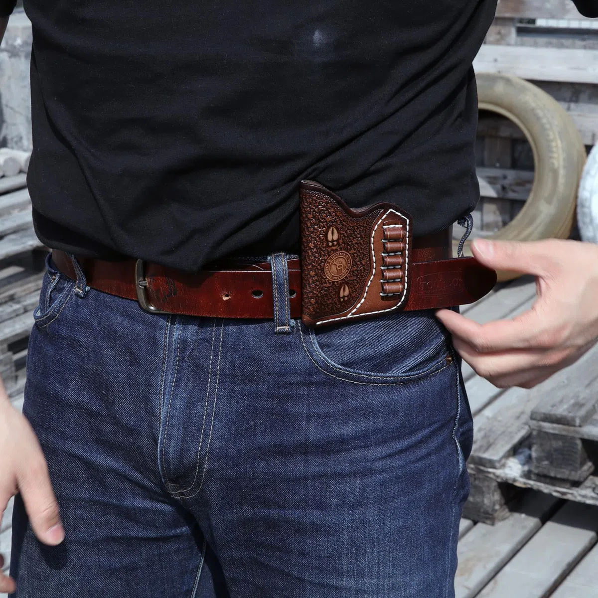 Funda de piel auténtica para pistolas Tourbon, para NAA Mini revólver, bolsa de transporte oculta para pistolas con bucles de munición