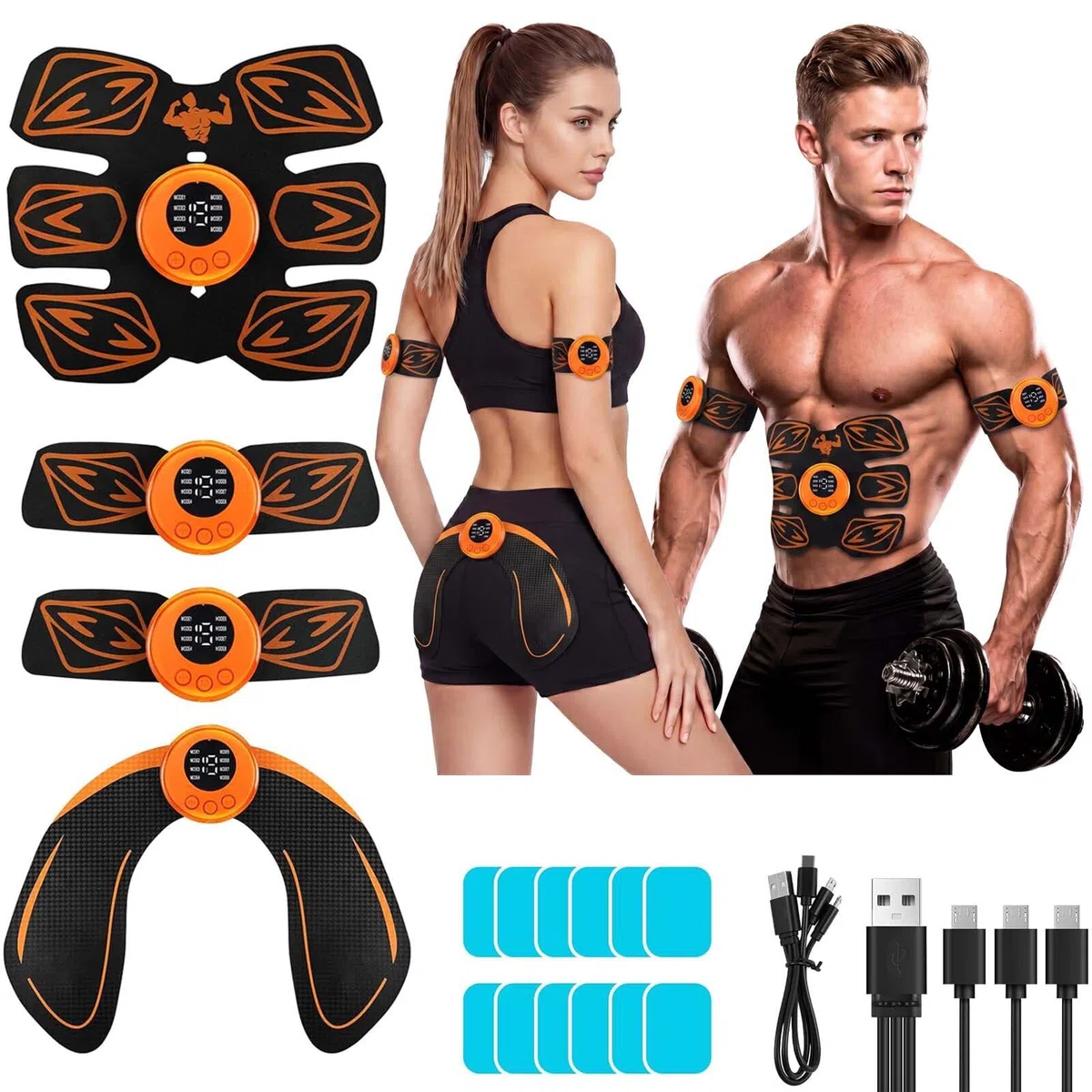 Aolso EMS Electroestimulador Muscular - Estimulador Muscular Abdominal, USB Recargable, Hombres Y Mujeres para Abdominales, Brazos, Piernas y Glúteos