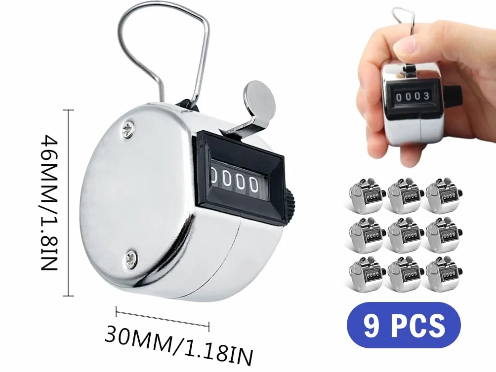 9 Pcs Contador Manual Mecanico,Metálico Contador de 4 Dígitos,Contador Manual Digital,Contador de Mano Mecánico,Contador Manual de 4 Dígitos,para Registro Estadístico,Fiestas,Escuelas