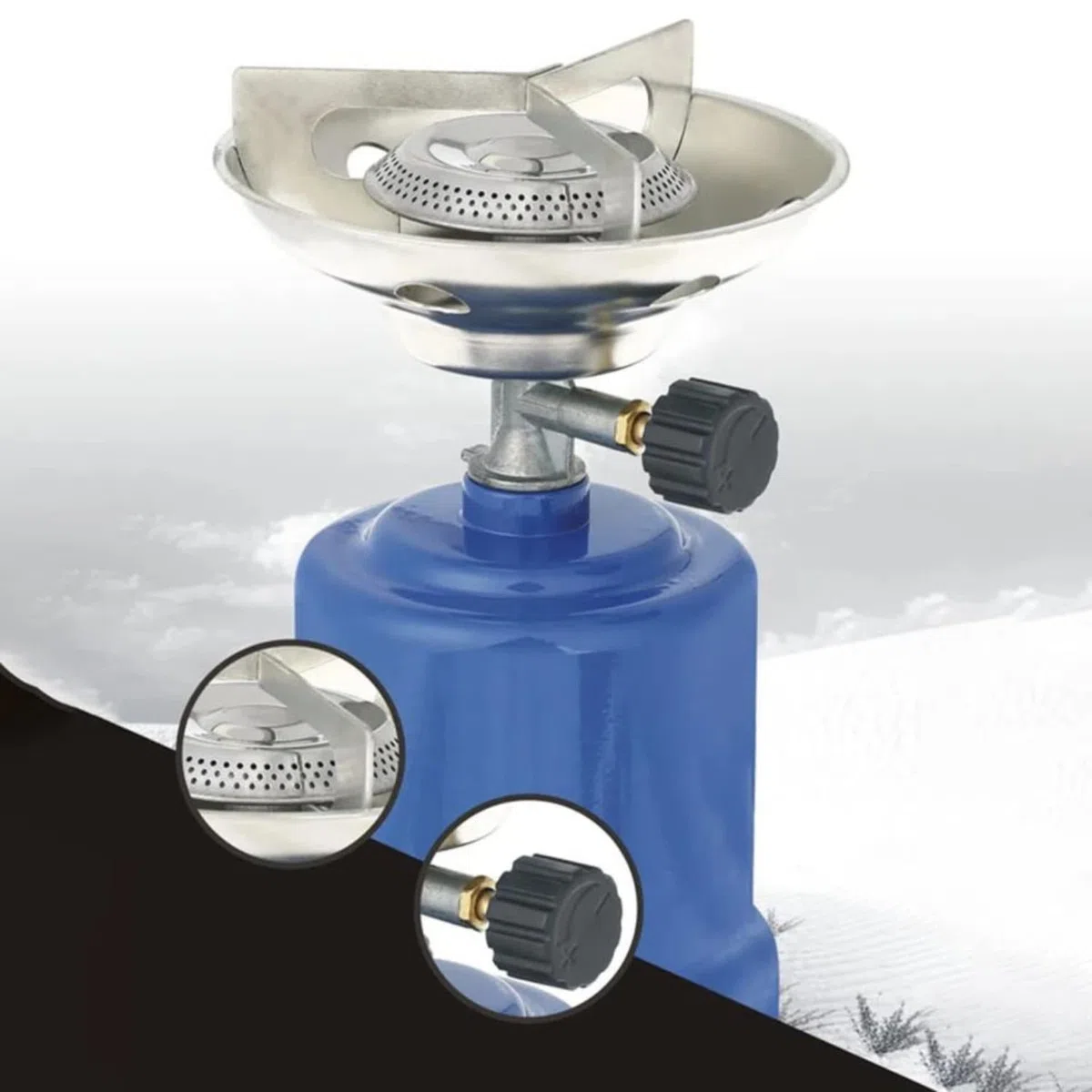 KROWN - Hornillo Camping Gas Cocina Portátil + 2 Bombonas 190g para Acampada, Campo, Playa, Montaña, Quemador con Regulador de Gas Butano