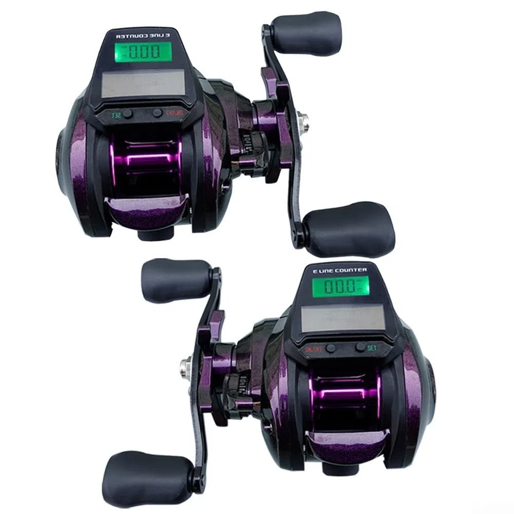 Eawfgtuw Carrete de pesca eléctrico, rueda de pesca digital, carrete de cebo de pesca, pantalla de retroiluminación recargable, alarma de mordida integrada, pantalla grande