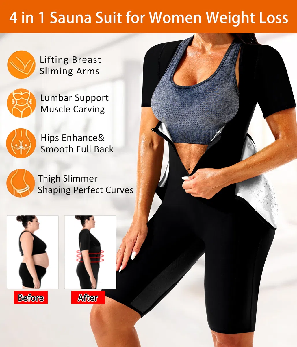 LMCOB Traje de sauna para mujer, chaleco de entrenamiento de cintura, 4 en 1, adelgazante, cuerpo completo, traje de sauna para entrenamiento