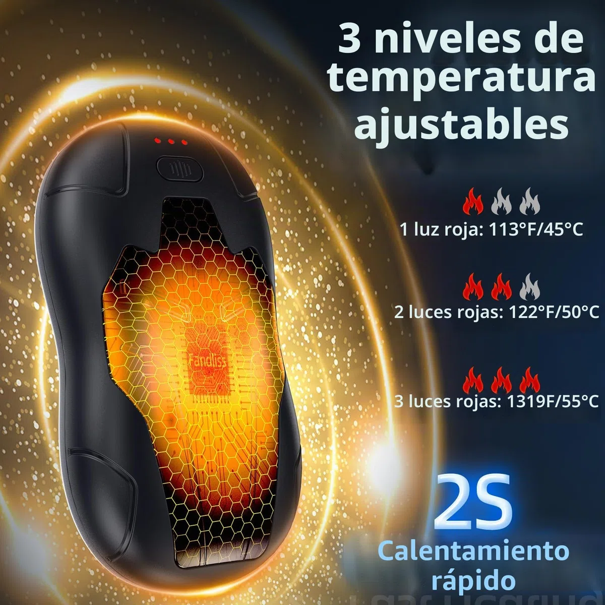 Calentador de Manos Recargable,10000mAh Calentador de Manos Portátil Reutilizable, 2-en-1Calienta Manos USB,3 Segundos Calor Rápido,para Camping/Caza/Senderismo Regalos,Negro Plata