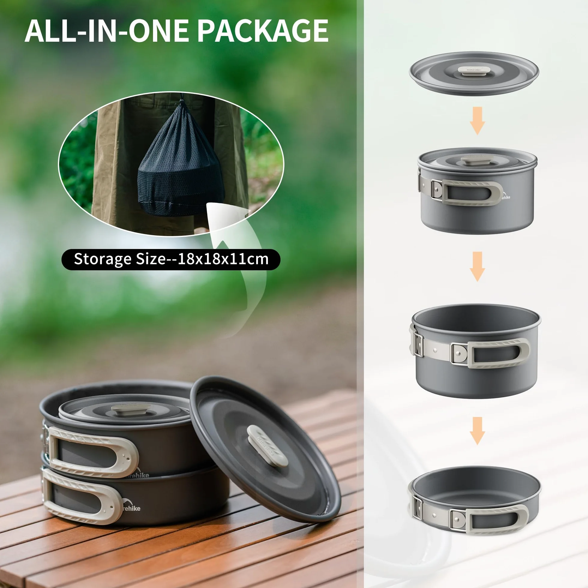 Naturehike Sarten Camping Mueble Cocina Camping Vajilla Camping 2-4 & 4-7 Personas Kit Cocina Camping