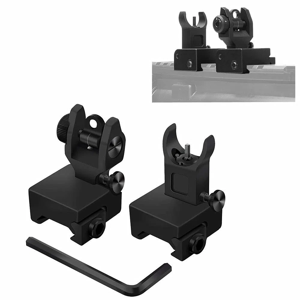 HWZ 2018 Arrival Tactical Flip Up Iron Sights Front and Rear Sight BUIS Set Picatinny Mount Base for Rifle