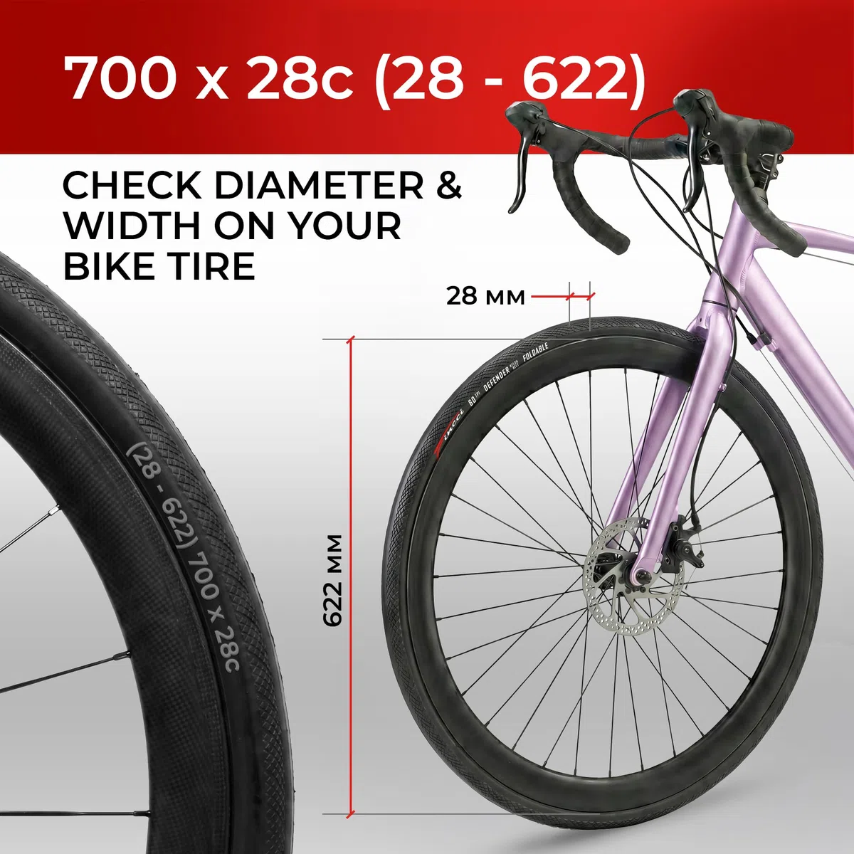 Fincci Cubiertas 700x28c Bicicleta, Par Neumatico Bici Carretera con 1mm Antipinchazos 28-622 60TPI, Gomas 28-29 para Ciclo Carrera Carretera Turismo Bici Bicicleta - Paquete de 2 28-622