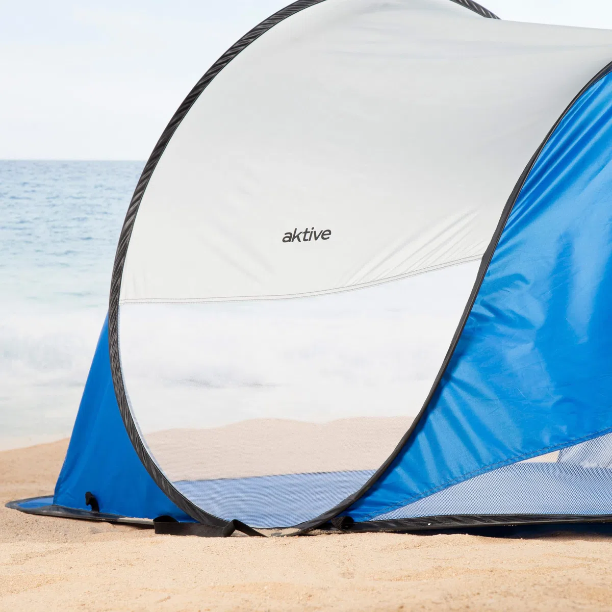 AKTIVE Tienda Playa, Pop up, 120x200x90 cm, 2 Personas, Protección UV50, Revestimiento Interior Plateado, Incluye piquetas, Columna Agua 300 mm, Bolsa de Transporte, Carpas Plegables (62322)