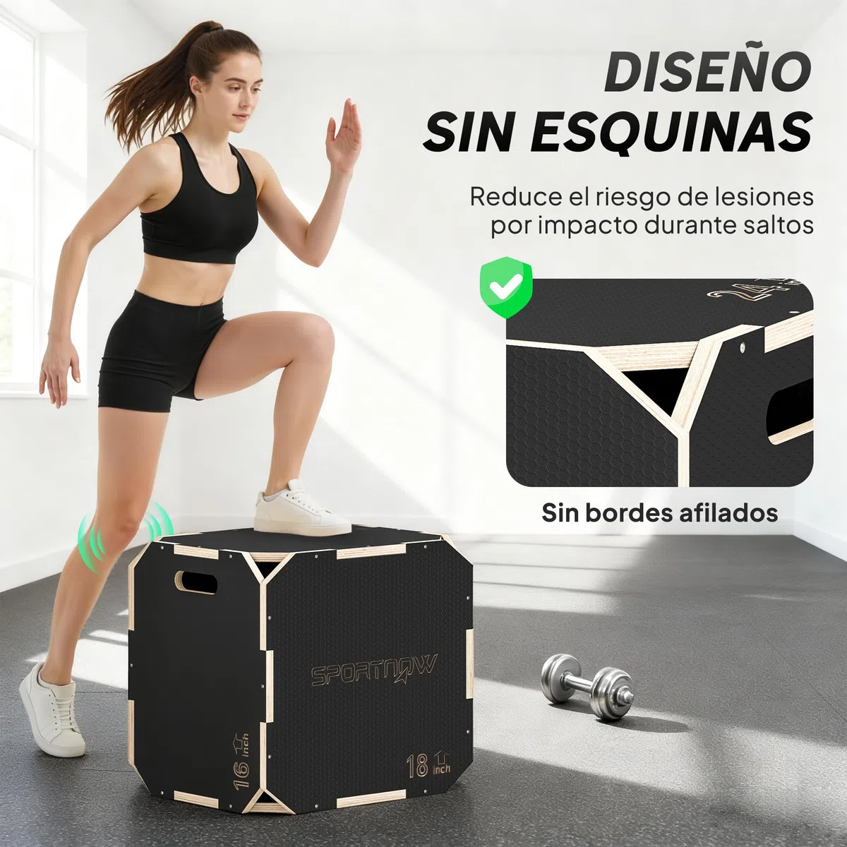 SPORTNOW Cajón Pliométrico de Madera 3 en 1, Plataforma de Caja Pliométrica con 3 Alturas Ajustables, Asas, sin Esquinas, Entrenamiento de Salto, Fuerza, para Casa, Gimnasio y Exterior
