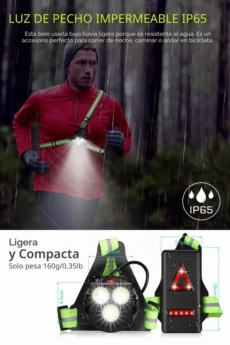 DAWINSIE Luz para Correr Running con Recargables USB Impermeable, Luz Led Frontal Correr, Lámpara 3 Modos, con Cinta Reflectante, Liviano, Cómodo e Ideal para Trotar, Competir