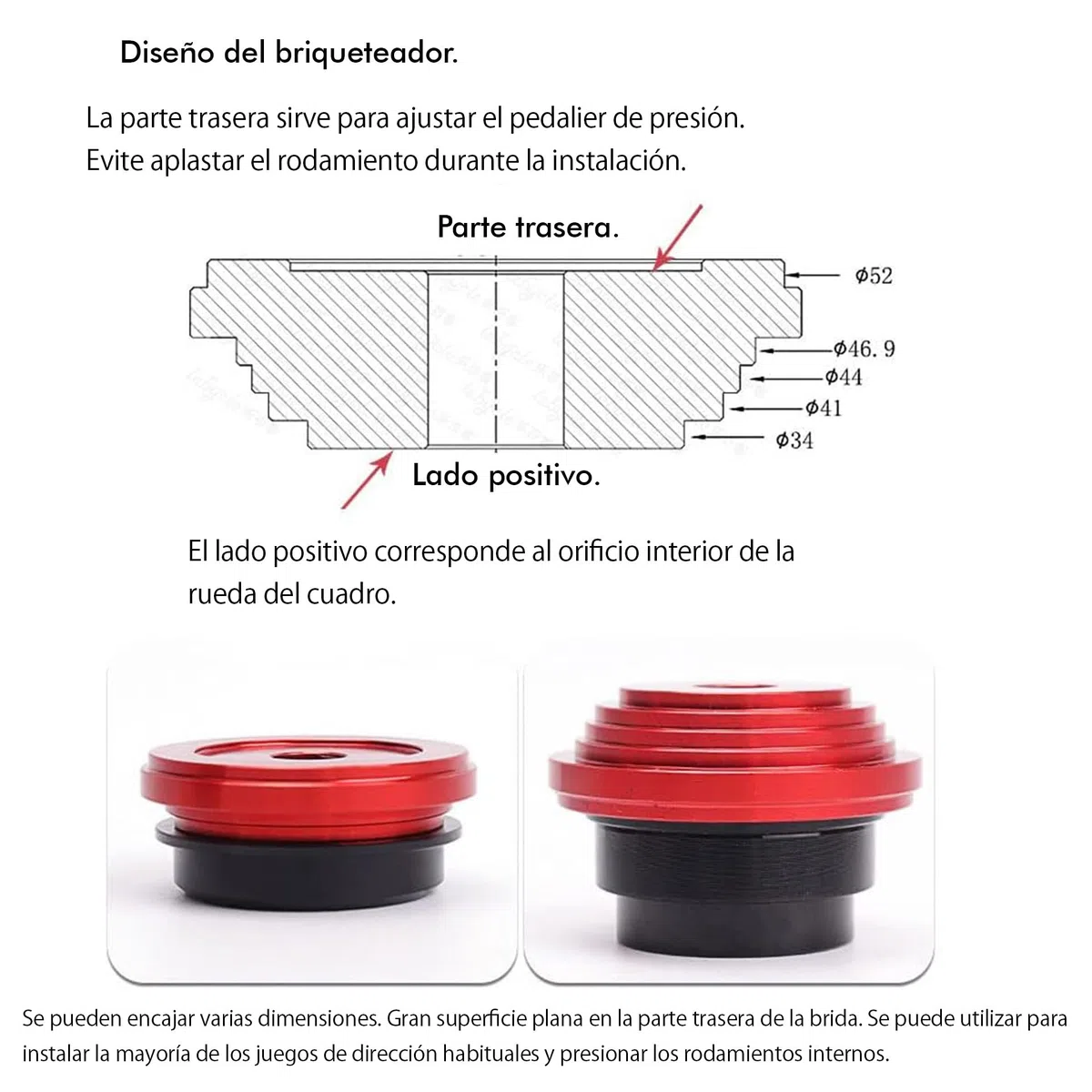 Herramienta de presión para Bicicleta Arañas Serie de dirección, Herramientas de instalación para Soportes Inferiores para Platos de Bicicleta BB73 BB86 BB30 BB91 BB92 PF30