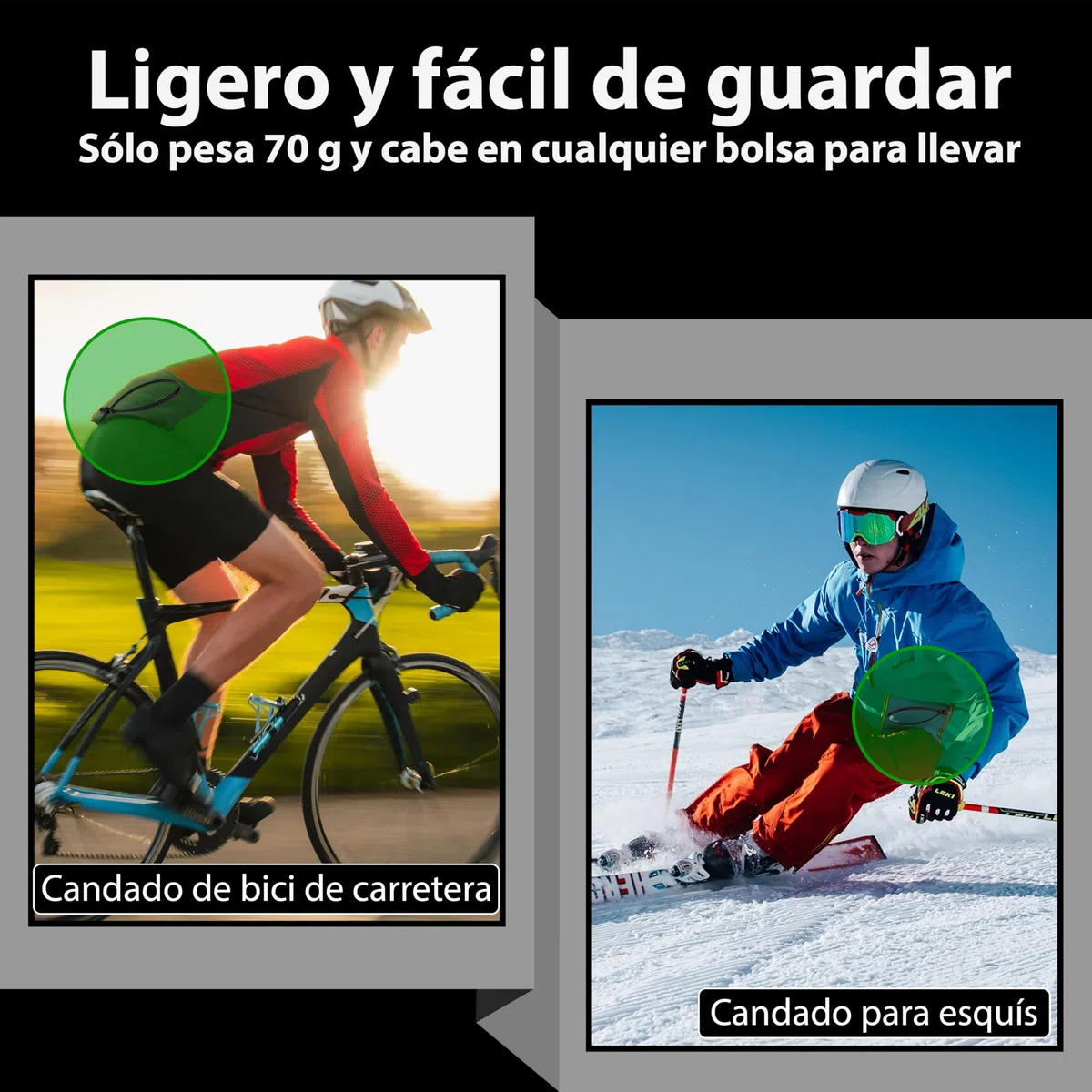 KOHLBURG antirrobo super ligero – solo 70 g con código numérico – para bicicleta mide 50 cm, compacto y seguro – tipo brida para bicicleta de carretera, scooter y patinete – candado para casco y esquí