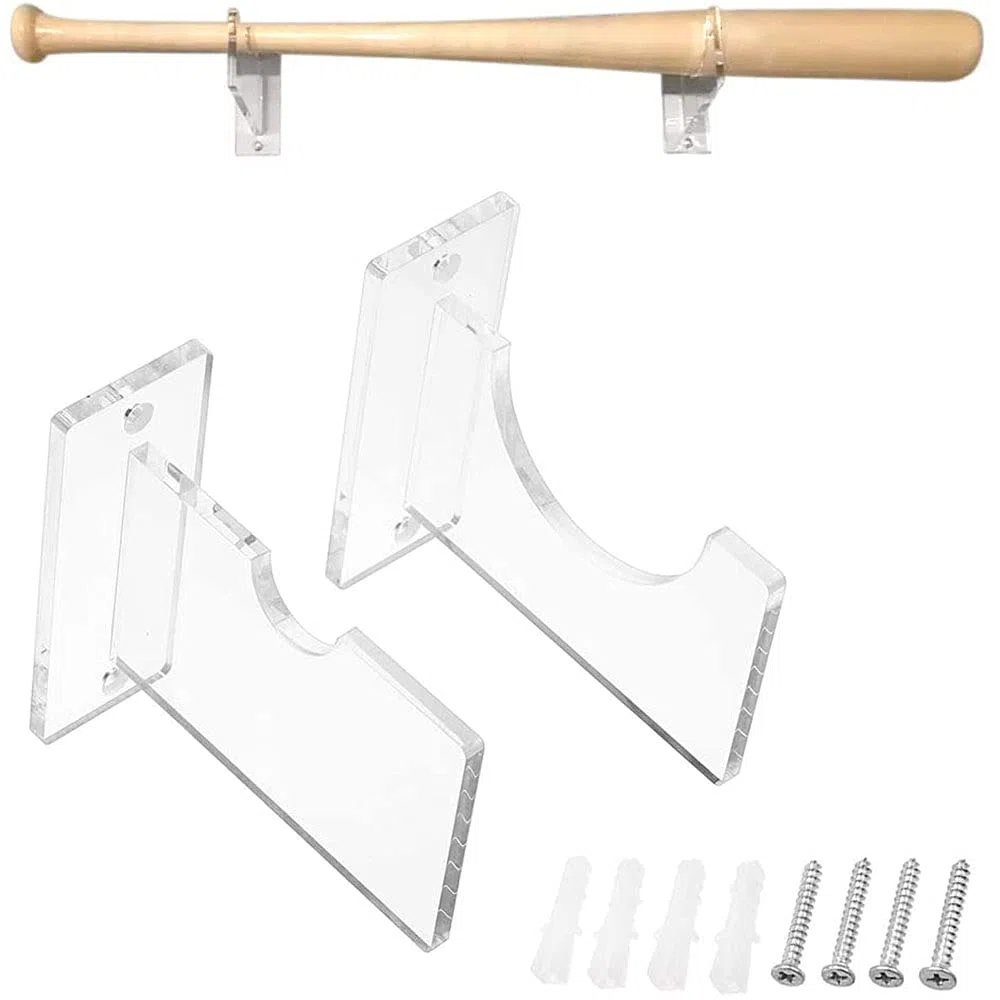 2 Piezas Bate de Béisbol Montado Pared, Percha de Bate de Béisbol, Soporte de Exhibición de Bate de Béisbol Horizontal de Montaje Acrílico Transparente, para Bate Béisbol, Softbol, ​​Palo Hockey